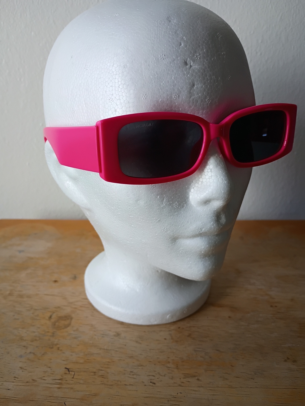 Bold Hot Pink BALENCIAGA Rectangle Sunglasses BLK LENSES